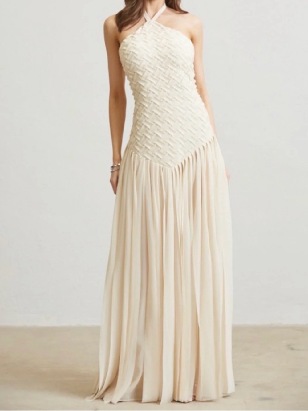 Elegant Cream Halter Maxi Dress